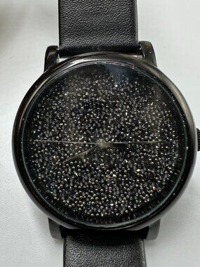 Timex Crystal Opulence Watch Women Black Leather Band New Battery 9.5 Inch